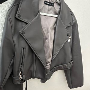 Cropped faux leather biker jacket